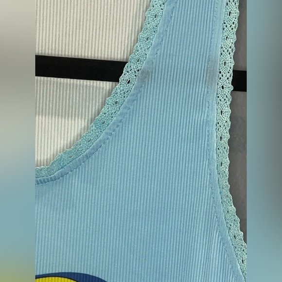 Baby Blue Graphic Print Tank top with Lace Trim - Picture 3 of 4